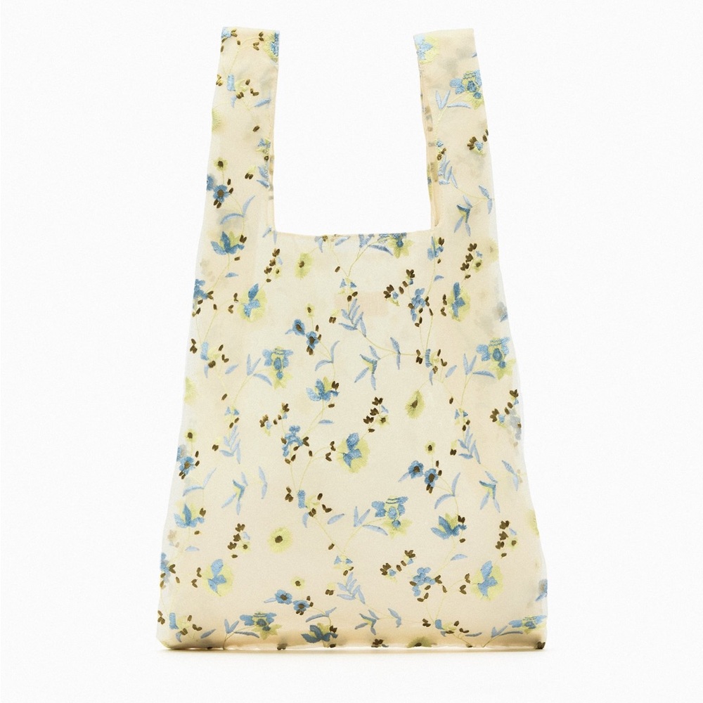 NWT Zara Woman Floral Embroidery Embroidered Tulle Tote Bag